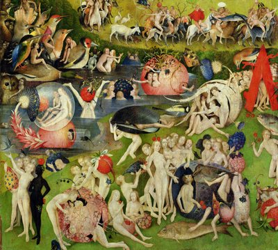 El Jardín de las Delicias: Alegoría del Lujo, panel central del tríptico, c.1500 (detalle) de Hieronymus Bosch